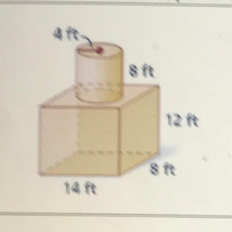 Find the volume of the composite figure. 4 ft 8 ft 12 ft 8 ft 14 ft-example-1