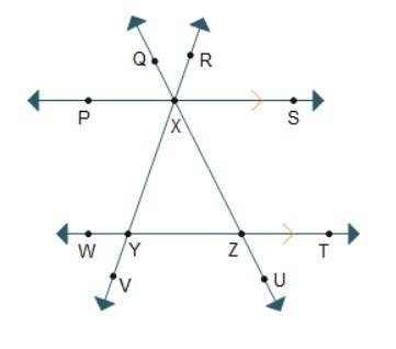 Which pair of angles is supplementary? A) ∠RXZ and ∠YXZ B) ∠PXQ and ∠RXS C) ∠YZX and-example-1