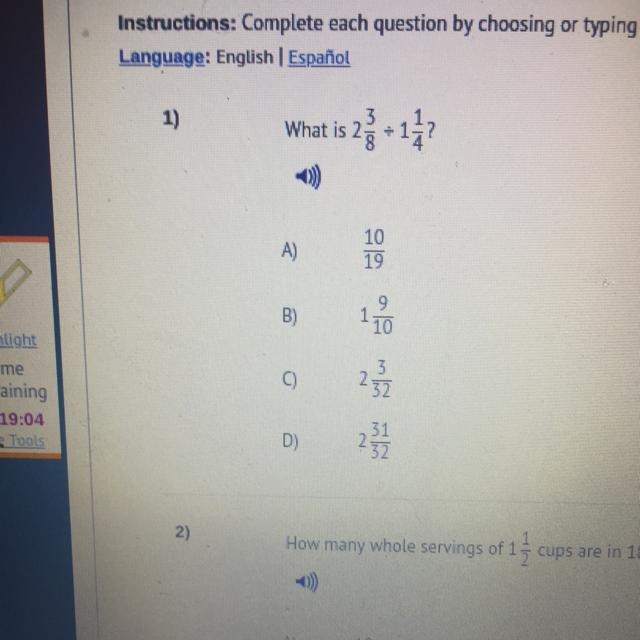 What is 2 3/8 divided by 1 1/4... here the answers-example-1