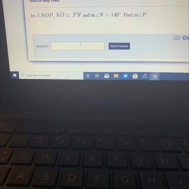 In ANOP, NO – PN and mZN = 140°. Find mZP. Please help me!-example-1