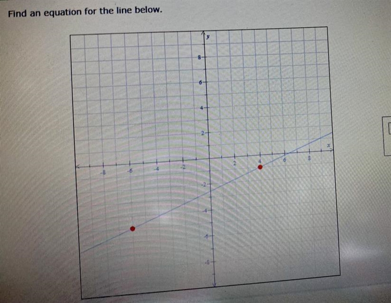 Write an equation for the line below, (-6,-5) (4,-2)-example-1