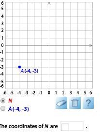 Reflect A across the x-axis. Label the reflection as N, and give its coordinates.-example-1