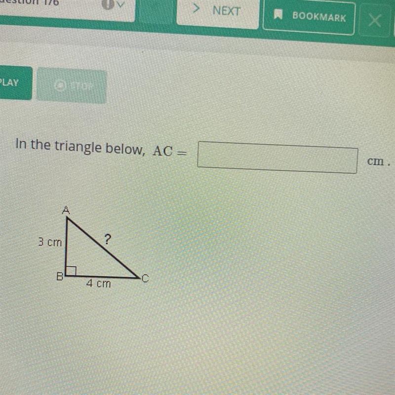 In the triangle below AC =____________ cm.-example-1