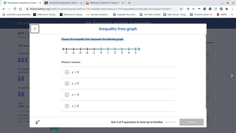 Choose the inequality that represents the following graph.-example-1