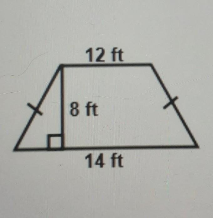 Find the area of the trapezoid shown below. A. 104 ft² B. 52 ft² C. 208 ft² D. 1344 ft-example-1