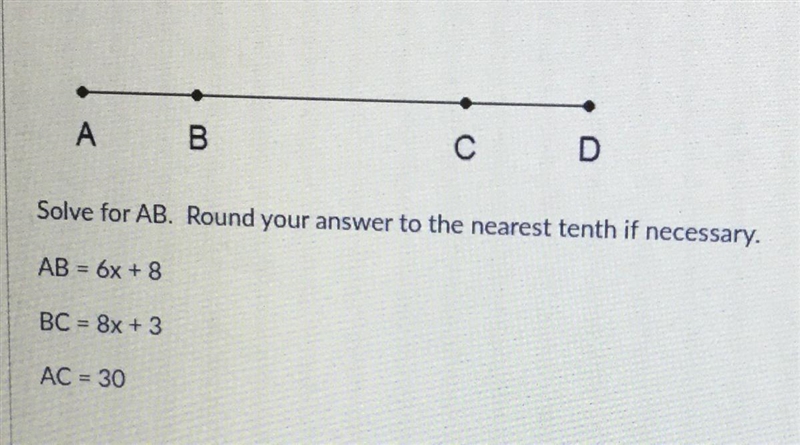 Solve for AB. Round your answer to the nearest tenth if necessary.-example-1