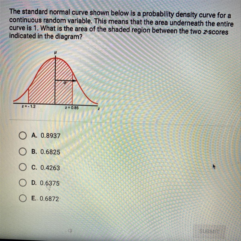 The standard normal curve shown below is a probability density curve for a continuous-example-1