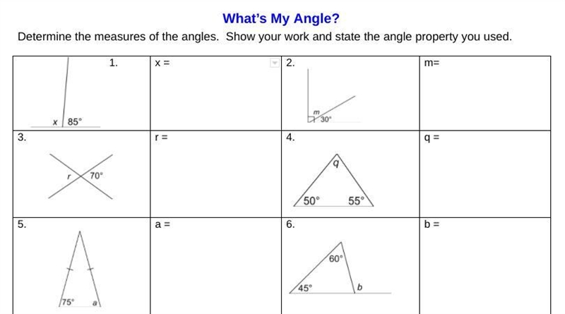 PLEASE HELP! :) IM SUPER BEHIND ON MY MATH AND NEED HELP! ANGLES!-example-1