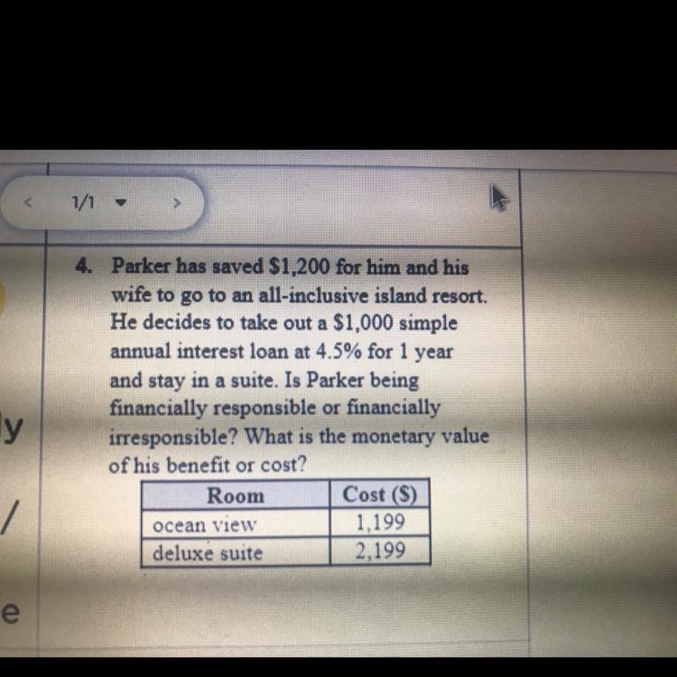 Parker has saved $1,200 for him and his wife to go to an all-inclusive island resort-example-1