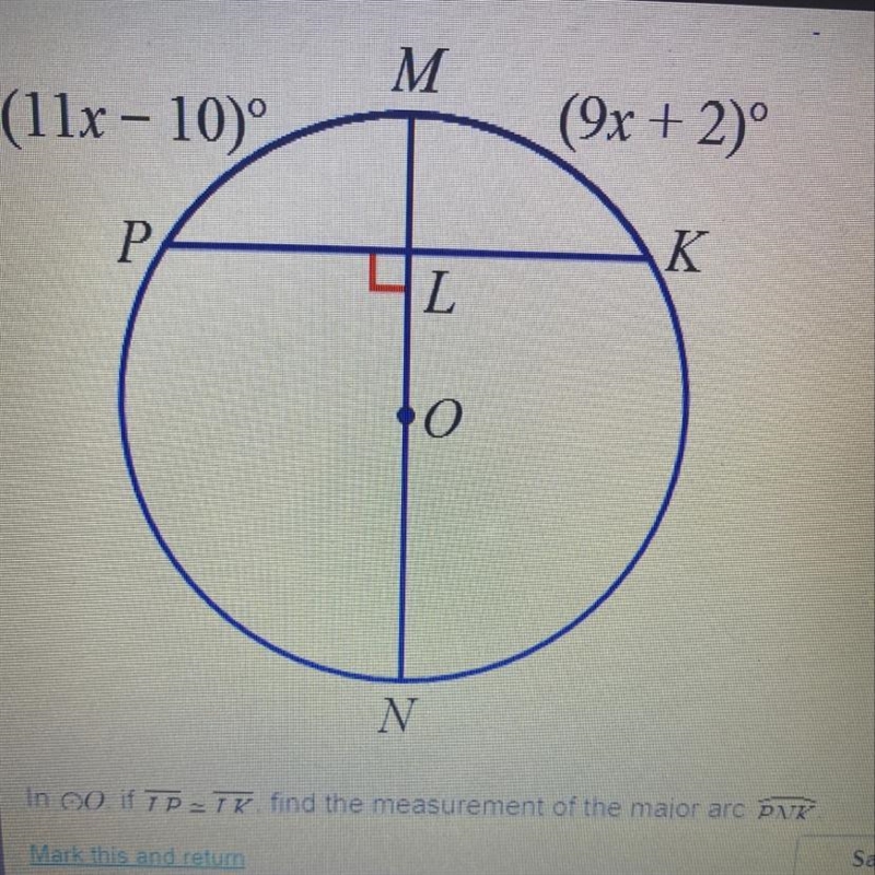 In circle O Lp congruent LK find the measurement of the major arc PNK-example-1