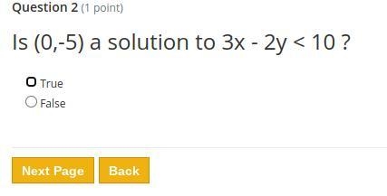 HELP! Is (0,-5) a solution to 3x - 2y < 10 ?-example-1