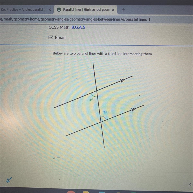 Below are two parallel lines with a third line intersecting them-example-1