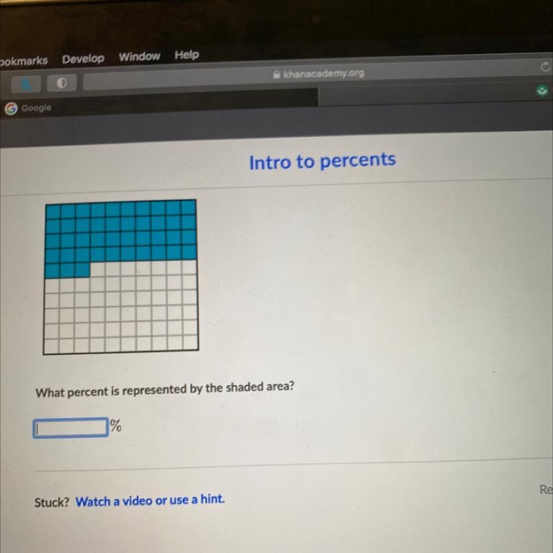 What percent is represented by the shaded area khan academy-example-1