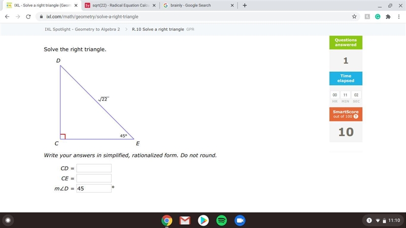 Solve for the right triangle given only one side and angle-example-1