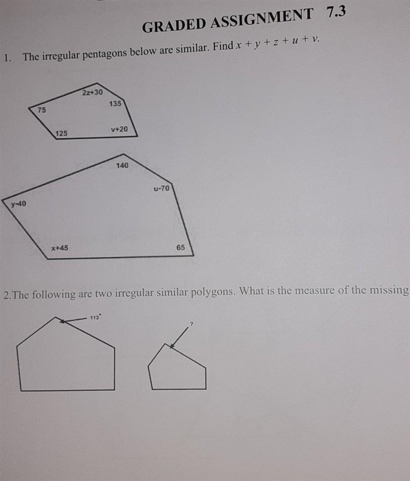 Help me with basic Geometry for 2) What's the megerment of the missing angle ​-example-1