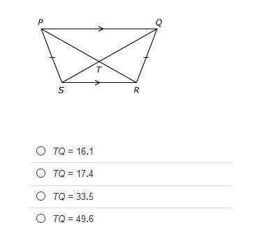 In trapezoid PQRS, ST=16.1 and PR=33.5. Identify TQ.-example-1