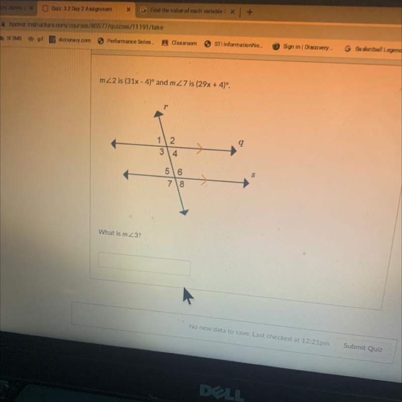 M22 is (31x - 4)º and m27 is (29x + 4). a 1 2 34 56 7 8 What is m 23?-example-1