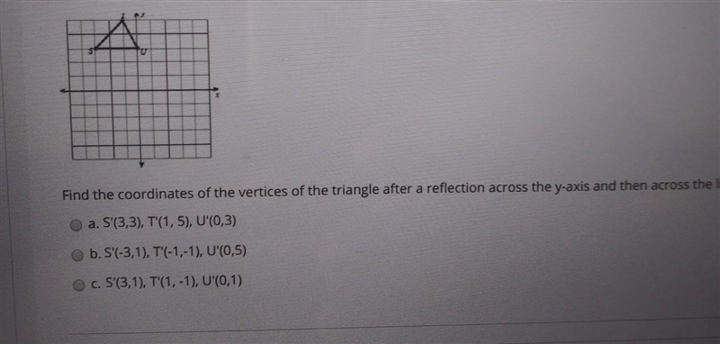 part 3. Find the coordinates of the vertices of the triangle after a reflection across-example-1