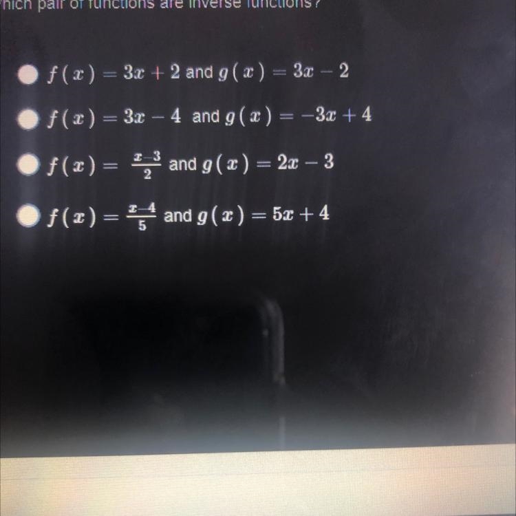 Which pair of functions are inverse functions-example-1