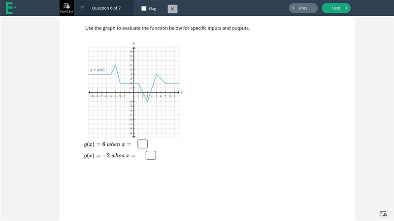 Use the graph to evaluate the function below for specific inputs and outputs.-example-1