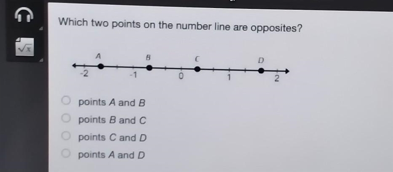 Which two points on the number line are opposites?​-example-1