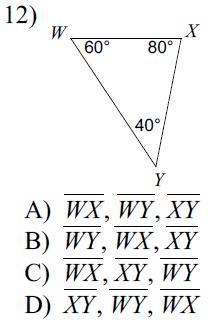 Order the sides of each triangle from shortest to longest-example-1