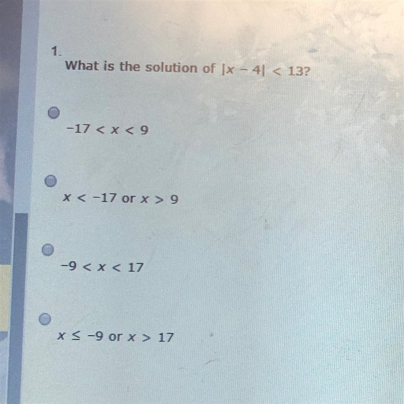 What is the solution of |x - 4|< 137-example-1