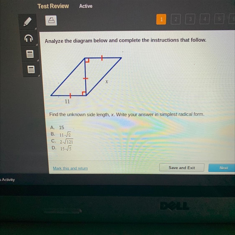 Find the unknown side length, x. write your answer in simplest radical form-example-1