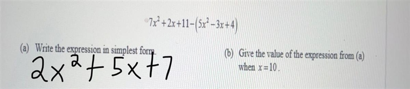 Give the value of the expression from (a) when x=10 (i just need the answer for B-example-1