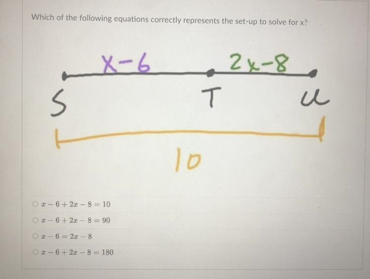 Which of the following equations correctly represents the set-up to solve for x? A-example-1