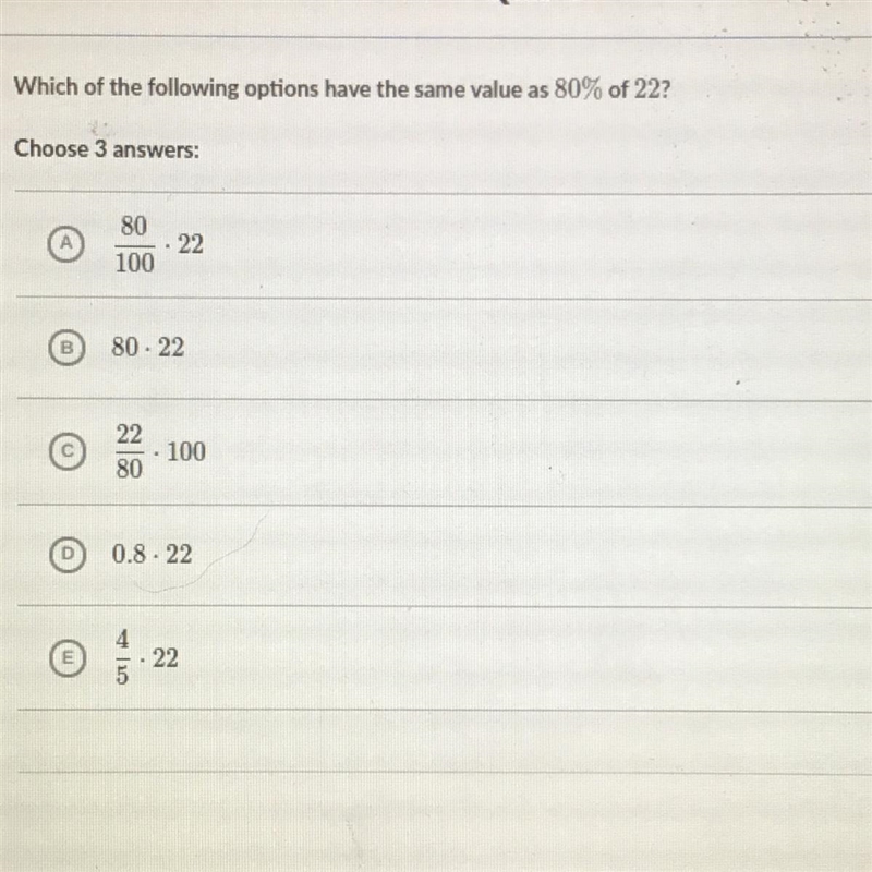 Witch of the following options have the same value as 80% of 22-example-1