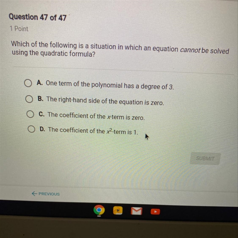 Which of the following is a situation in which an equation cannot be solved using-example-1