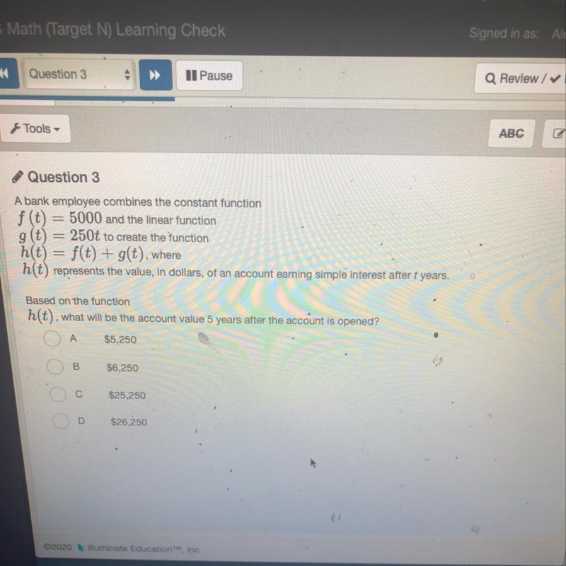 Based on the function h(t), what will be the account value five years after the account-example-1