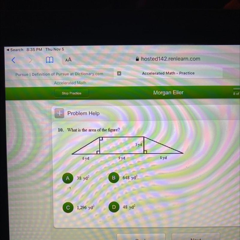 What is the area of the figure? 3 yd 6 yd 9 yd Syd-example-1