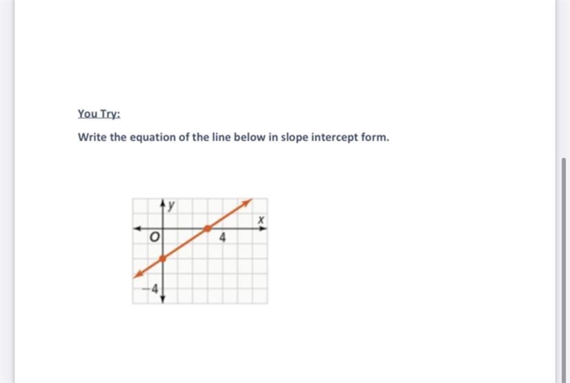 Write the equation of the line in slope intercept form .-example-1