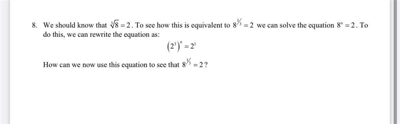 We should know that 8 = 2. To see how this is equivalent to 8% = 2 we can solve the-example-1