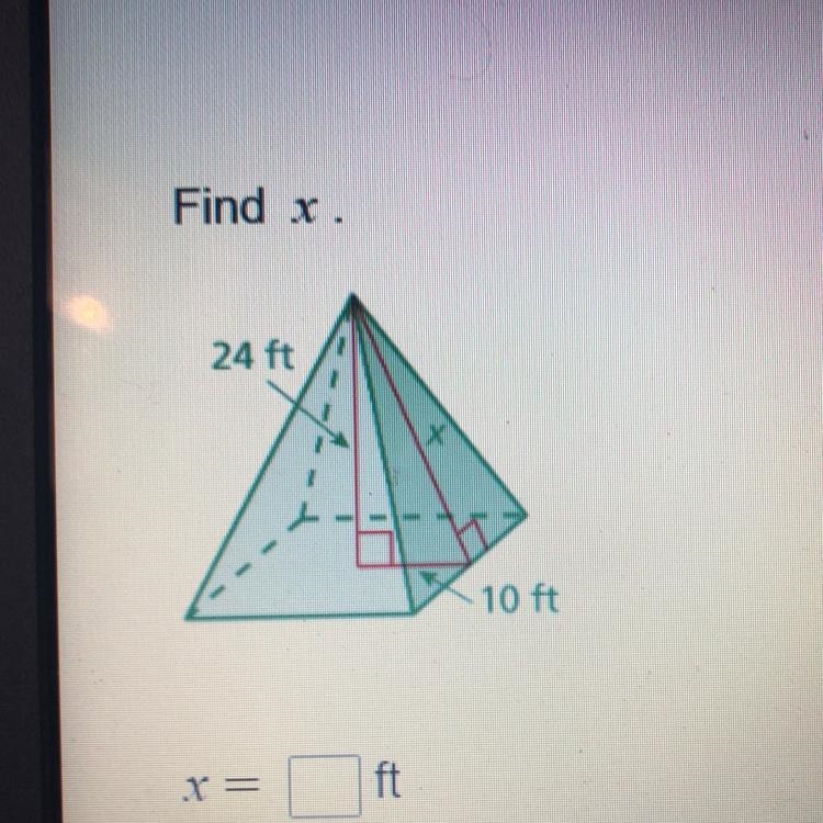 Find x. 24 ft X 10 ft ft-example-1