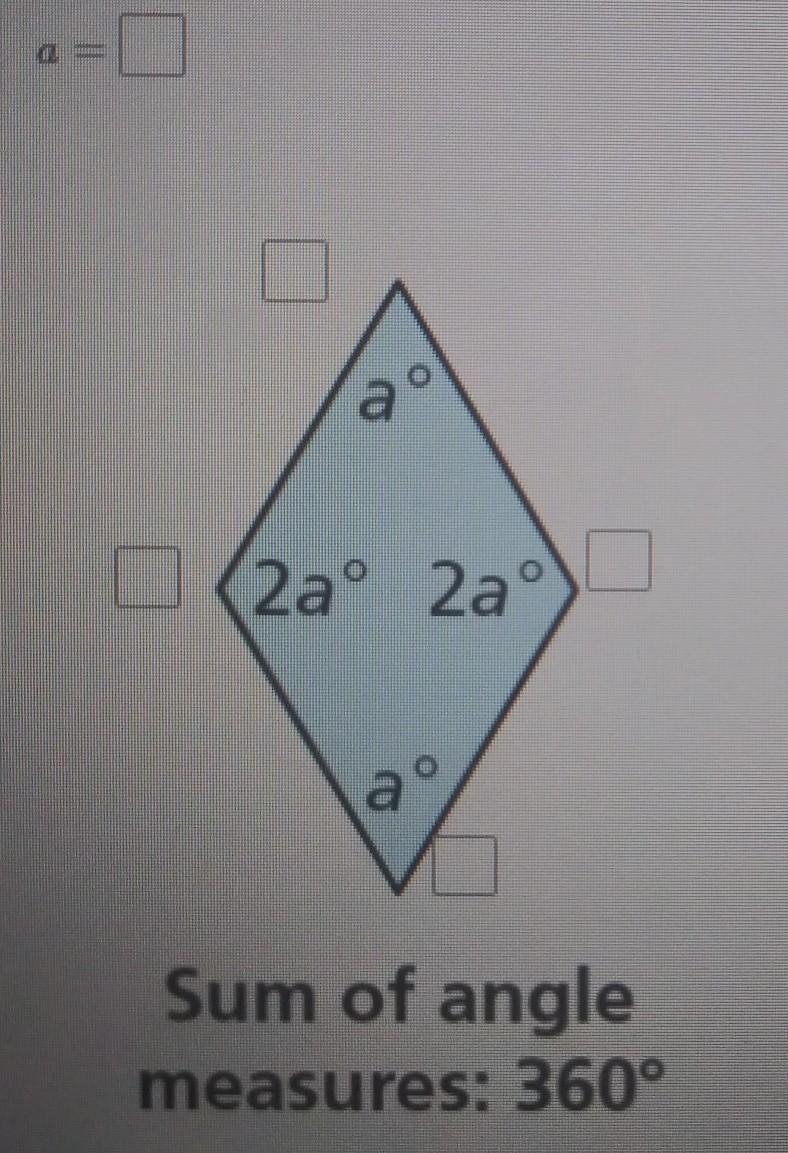 Find the value of a. then find the angle measures of the polygon ​-example-1