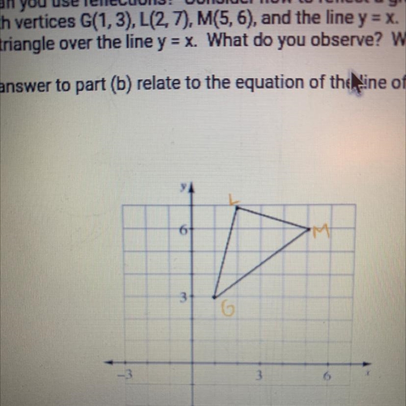 PLZ SOMEONE HELP!! REFLECT TRIANGLE OVER THE LINE y=x!!! WHAT HAPPENS TO THE POINTS-example-1