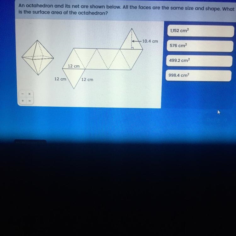 An octahedron and its net are shown below. All the faces are the same size and shape-example-1