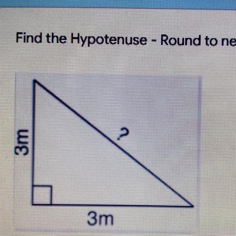 Find the Hypotenuse - Round to nearest tenth. ? Зm 3m-example-1