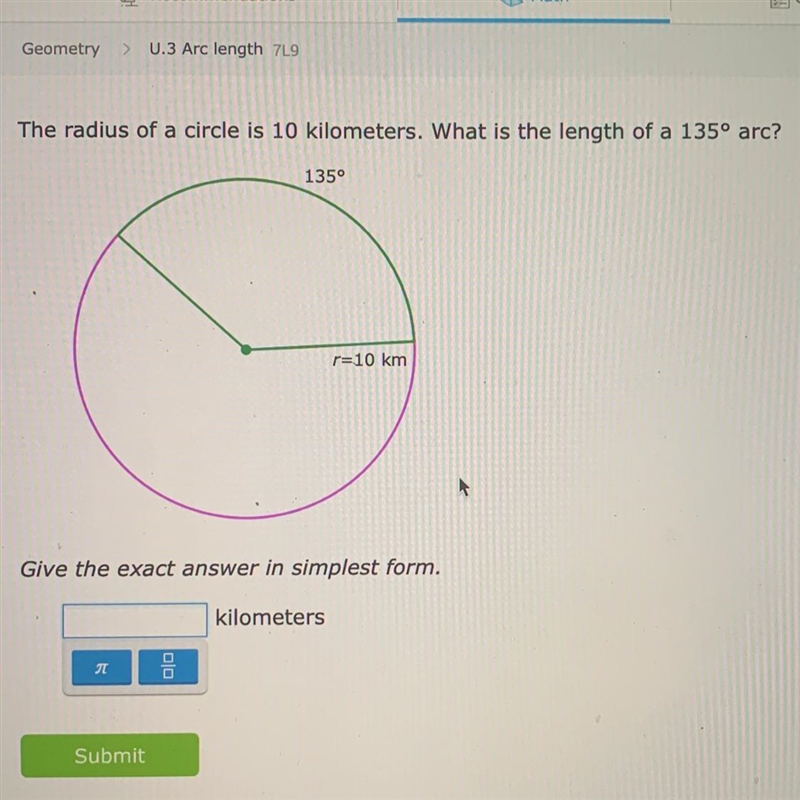 What is the length of a 135 arc-example-1