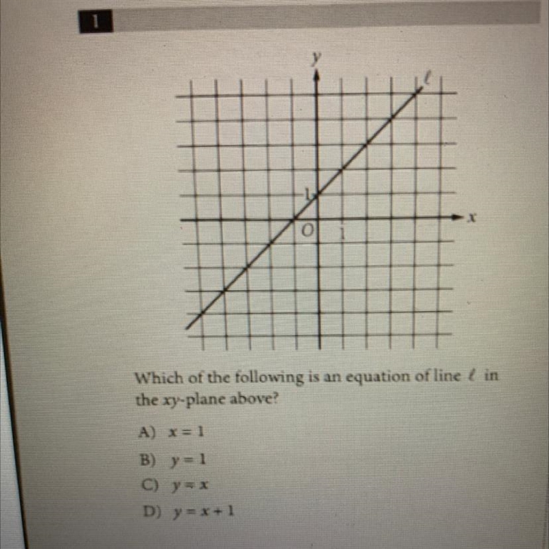 Which of the following is an equation of line l in the xy plane above A) 1 = 1 B) y-example-1