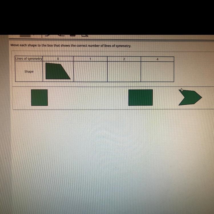 Move each shape to the box that shows the correct number of lines of symmetry. Lines-example-1