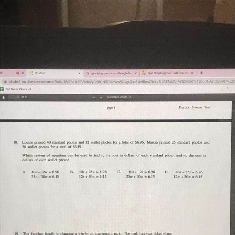 What system of equations can be used to ring s, the cost in dollars of each standard-example-1