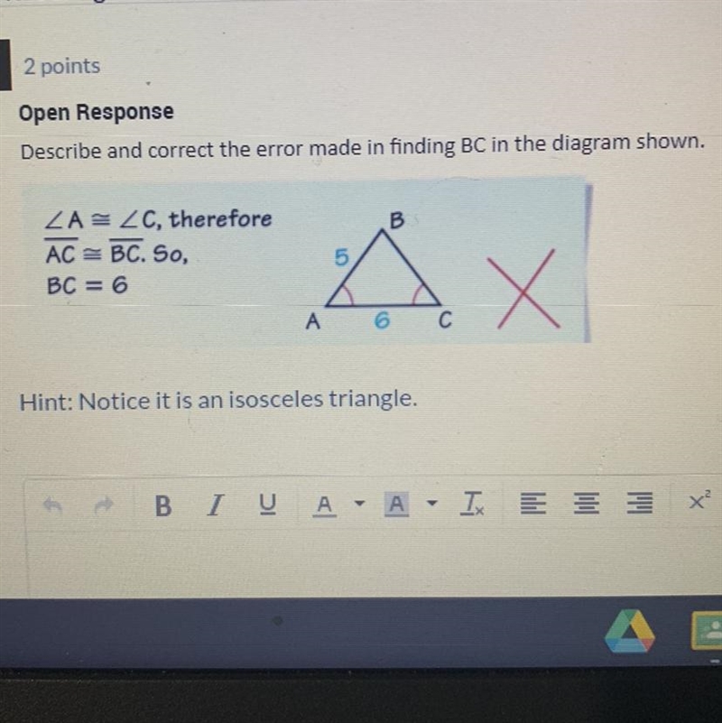 Describe and correct the error made in finding BC in the diagram Shown. (Hint: It-example-1