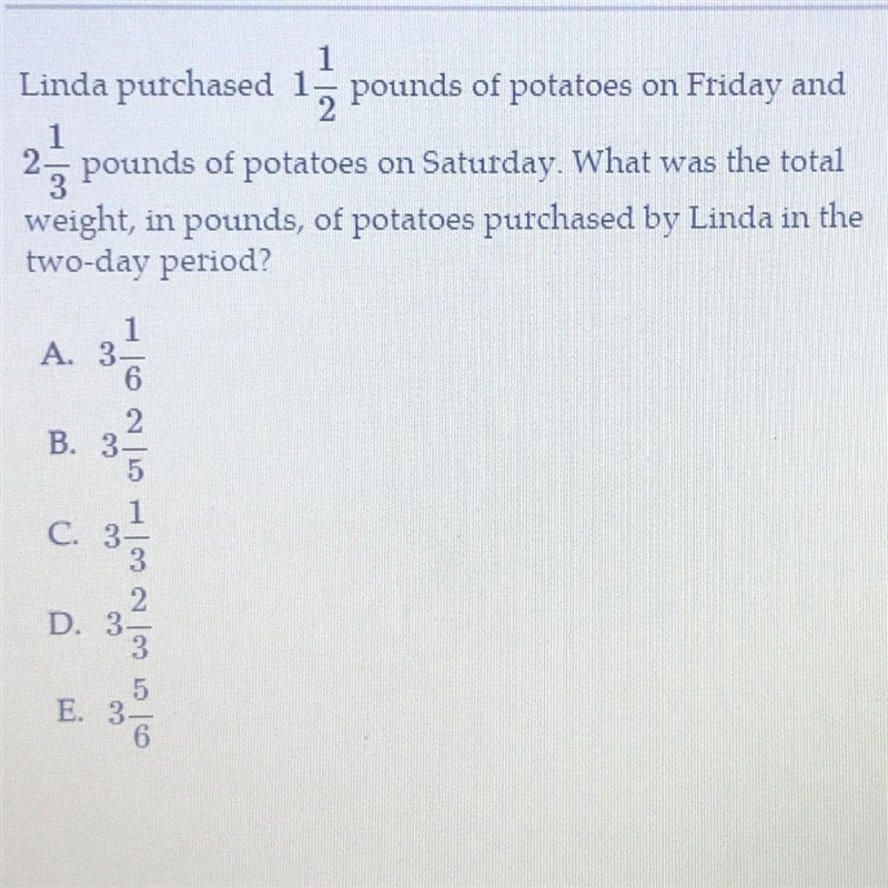 Linda purchased 15 pounds of potatoes on Friday and 2.5 pounds of potatoes on Saturday-example-1