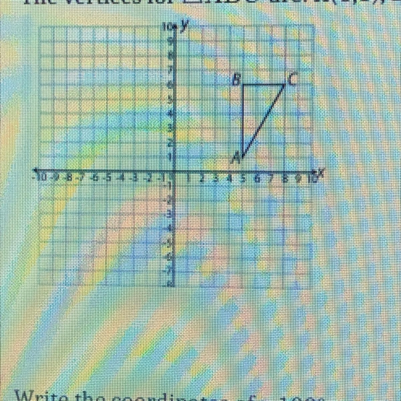 The vertices for ABC are: A(5,1), B(5,6), and C(8,6), as shown below. Write the coordinates-example-1