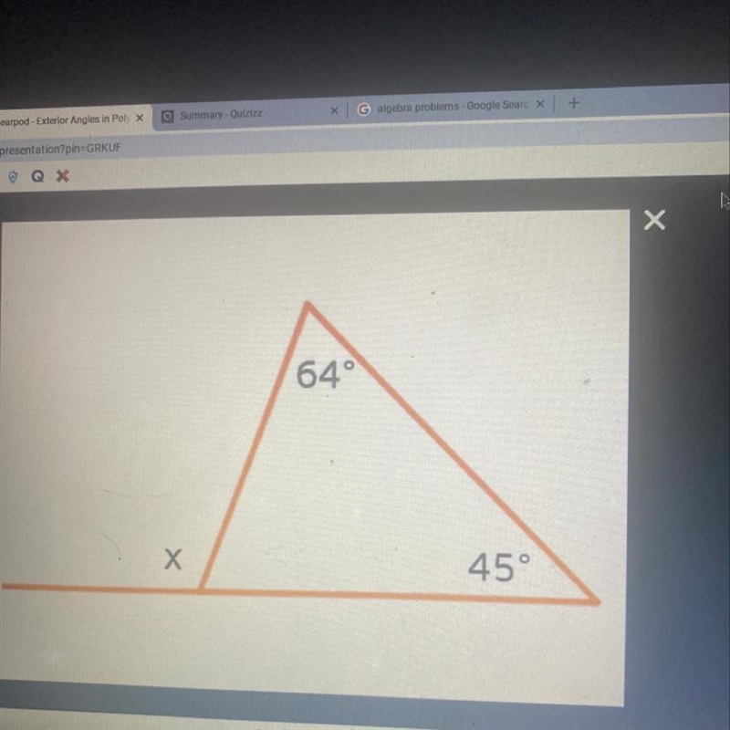 Find the measure of x(HEELP) A.180 B.109 C.135 D.116 C.120-example-1