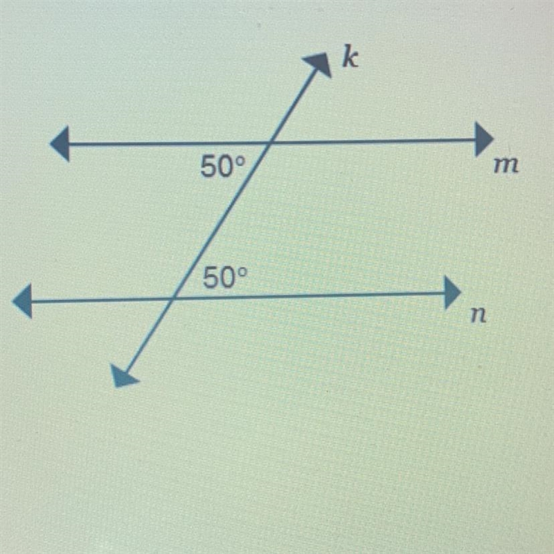 Which theorem correctly justifies why the lines m and n are parallel when cut by transversal-example-1